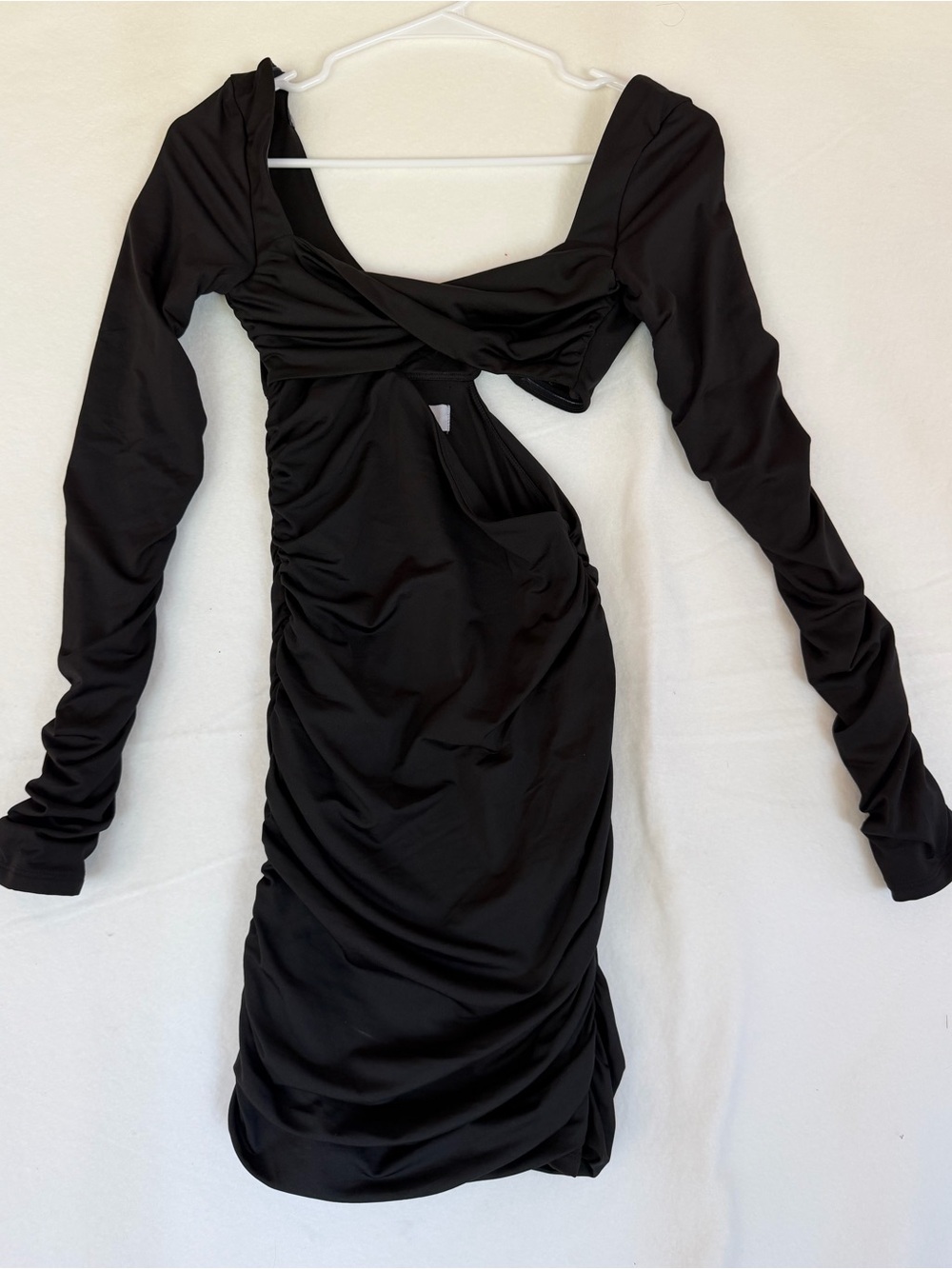 Oh Polly "Sweet Nothings" Ruched Long Sleeve Mini Dress in black